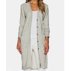 JAMES PERSE Featherweight Gray White Striped Cardigan Sz 1 = Small French Terry